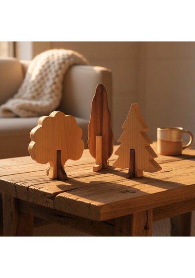 Simdale Wood İsimli Dekoratif Ahşap 3'lü Ağaç Seti Çam, Meşe, Selvi