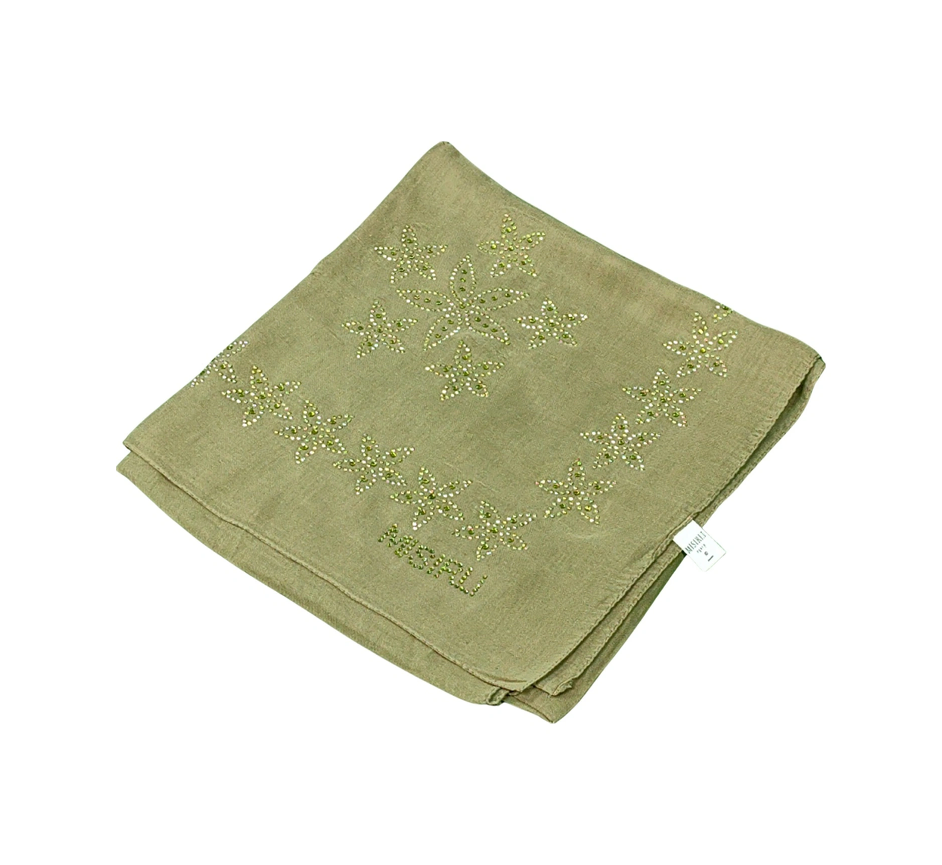Mim Eşarp Mısırlı Eşarpları Taşlı Pamuklu Yazma Eşarp - 100x100 Cm Zeytin