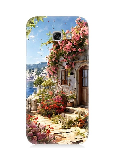 Samsung Galaxy A7 2017 Uyumlu Çiçekli Ev Desenli Silikon Kılıf