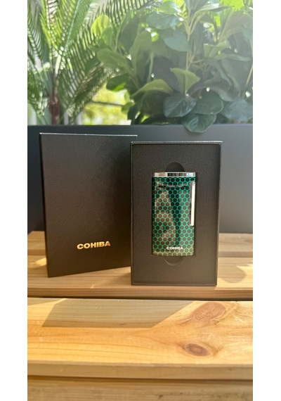 Cohiba Yeşil Desenli Perde Alev Puro Çakmak