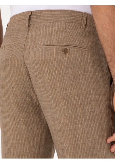 Cacharel Açık Kahverengi Carrot Fit Beli Lastikli %100 Keten Spor Pantolon
