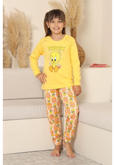 Miniğimin Cicileri Sevimli Civciv Baskılı Kız Çocuk Pijama Ta... Sarı