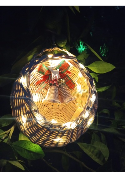 Bambu Led Işıklı Duvar Sepeti Bej