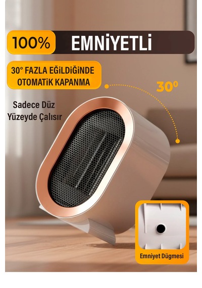 1200w Mini Elektrikli Isıtıcı Fan 2 Kademeli Masaüstü Üflemeli Fanlı Isıtıcı Güvenli Emniyet Sistemi