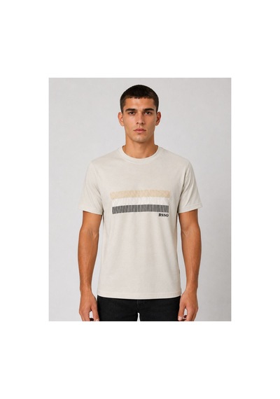 Hzr Wear Erkek Nakış Baskı Detaylı Sıfır Yaka Regular Fit %100 Pamuk Tişört Bej