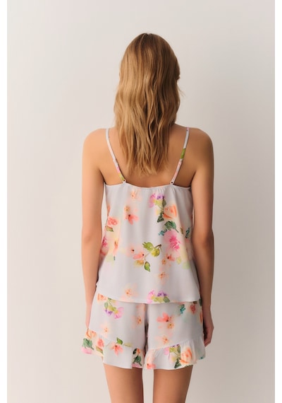 Suwen Flora Atlet Şort Pijama Takımı Sh26519667956 Mavi