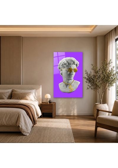 Altın Para Gözlüklü Pop Art Büst Çerçevesiz Cam Tablo