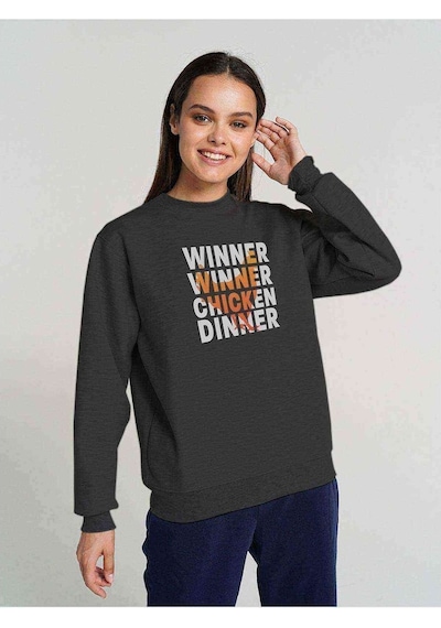 Pubg Winner Tavuk Baskılı Füme Antrasit Kadın Sweatshirt