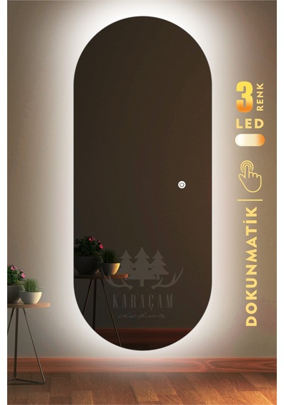 Led Işıklı 128 X 53 Oval Boy Aynası Beyaz