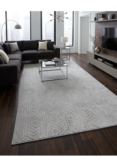 Dinar Armoni Kaymaz Tabanlı Kesme Kabartmalı Yıkanabilir Salon Koridor Mutfak Hali Gri