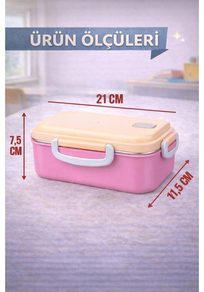 Pembe Benmarili Paslanmaz Çelik Yemek Kabı 2 Bölmeli Beslenme Kabı Saklama Kabı Lunch Box Diğer
