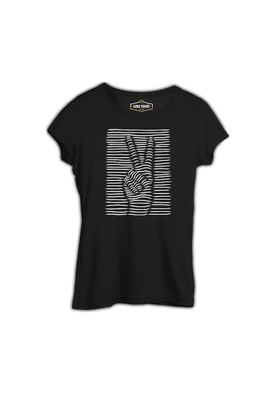 Peace Hand Sign İn 3d Siyah Kadın Tshirt 001