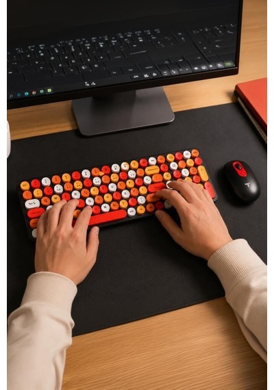 Premium Ofis Gereci Teknoloji Renkli Kablosuz Q Klavye Mouse Seti Tmk07