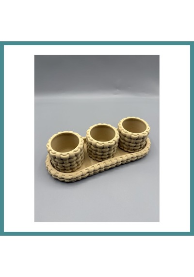 Trendexa 3d Baskı Örgü Dokulu Tealight Mumluk Ve Tepsi Seti Dekoratif Sunum Mumluğu Mac Çok Renkli