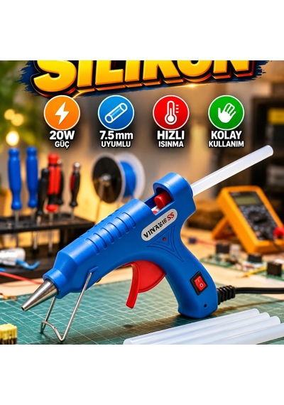 20w Mini Silikon Tabancası 7.5 Mm Uyumlu Hobi Ve Tamirat Seti 5 Adet Silikon Çubuk Hediyeli