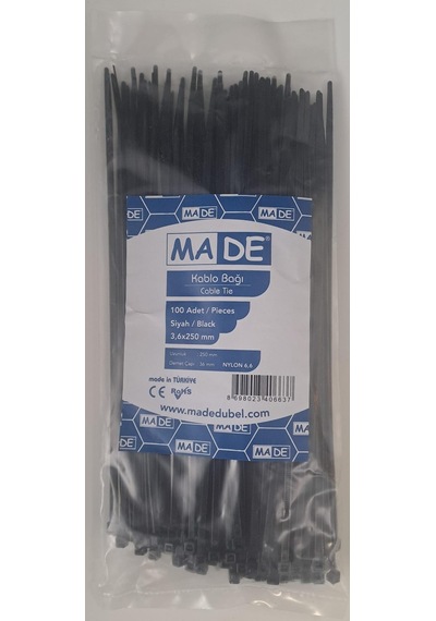 Made Kablo Bağı 3,6x250 Mm Siyah 100 Lü