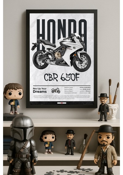Honda Cbr 650f Siyah Ahşap Çerçeveli Poster, Motosiklet Duvar Tablosu