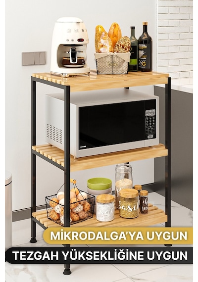 Çok Amaçlı Dolap Mutfak Bangosu Mikrodalga Fırın Rafı Sofra Servis Sunum Düzenleyici Organizer 3 Kat