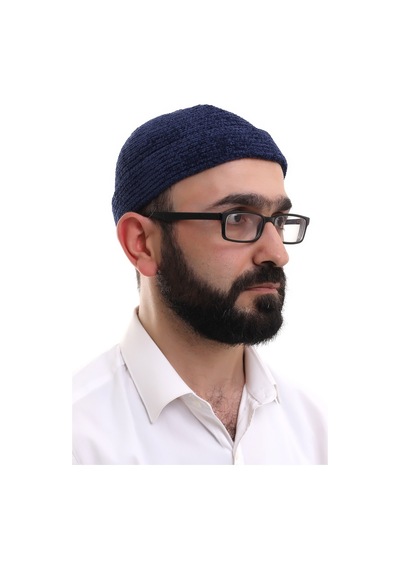 Lacivert Katlamalı Sade Desen Kışlık Kadife Takke Şapka