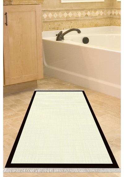 Kaymaz Taban Djt Banyo Mutfak Salon Halı Trend Saçaklı Dokuma Desen E5007 Açık Sarı Bej