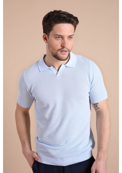 Ferraro A.Mavi/Beyaz Kuşgözü Desenli Polo Yaka Erkek Triko T-Shirt Mavi