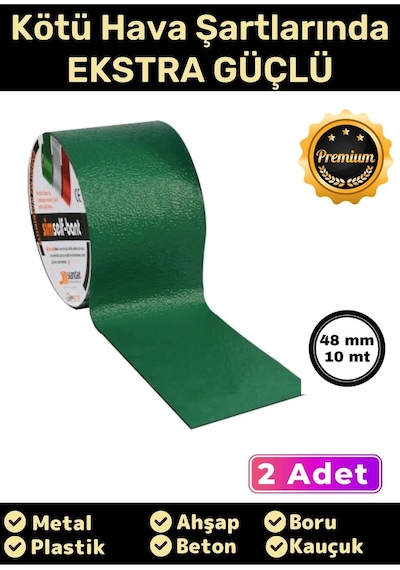 Süper Güçlü Su Geçirmez Sızdırmaz Yeşil Renk Çok Amaçlı Tamir Ve İzolasyon Bandı 48mm X 10m - 2 Adet