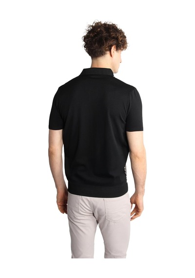İgs Siyah Slim Fit Dar Kalıp Düğmeli Polo Yaka Desenli Kısa Kollu Triko Tişört-16311