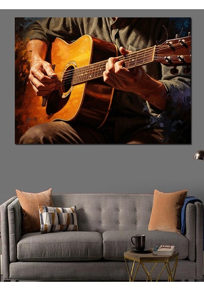 Ahşap Tablo Gitar Çalan Adam Portresi