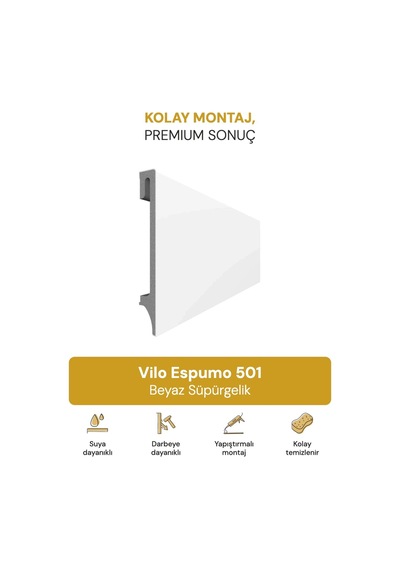 Vilo Espumo 501 Beyaz Süpürgelik 240cm Kolay Montaj - Suya Ve Darbeye Dayanıklı