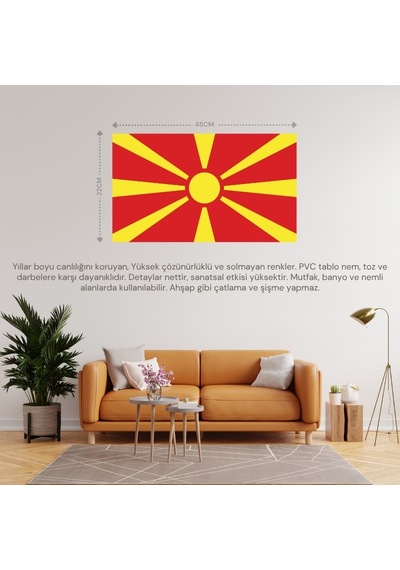 Makedonya Ülke Bayrağı 45x22cm Duvar Tablosu Çerçevesiz Pvc Tablo