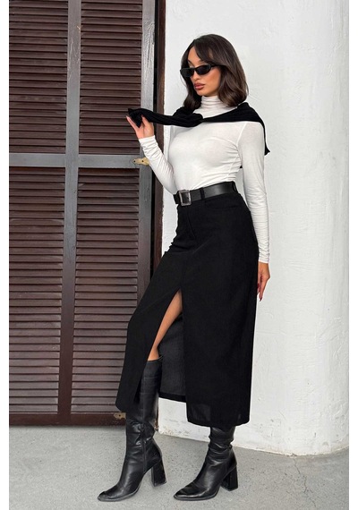 Verymoda Fitilli Kadife Etek F2033 Siyah