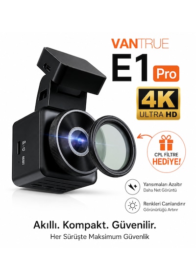 Vantrue Element1 Pro 4k Uhd Wi-fi Cpl Filitre Hediyeli Mini Araç Kamerası