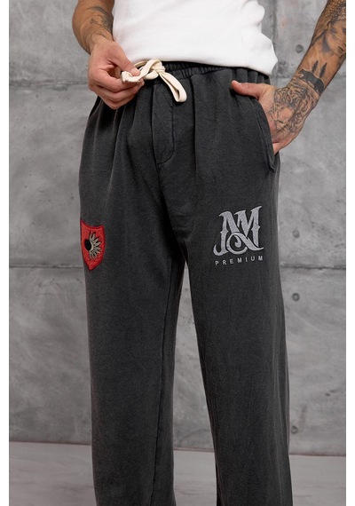 Hiccup Nomarc Desenli Geniş Paçalı Büzme İpli Eşofman Altı Kömür Grisi