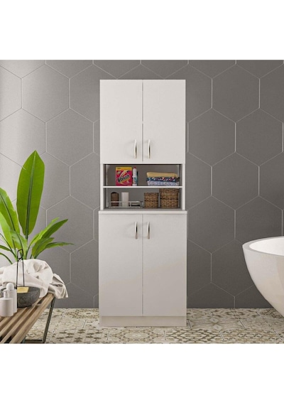 Ars Grup Mobilya Çamaşır Makinesi Dolabı Banyo Dolabı Raflı Kapaklı Model Beyaz