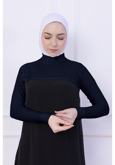 Loggia Balıkçı Yaka Boyunluklu Kolluk Lacivert - Likralı Dik Yakalı Kadın Body Tesettür Crop Bolero Lacivert