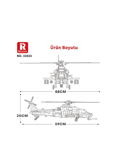 Reobrix 33033 Changhe Z-10 Helikopter Yaratıcı Yapı Blok Seti Building Blocks - 1169 Parça