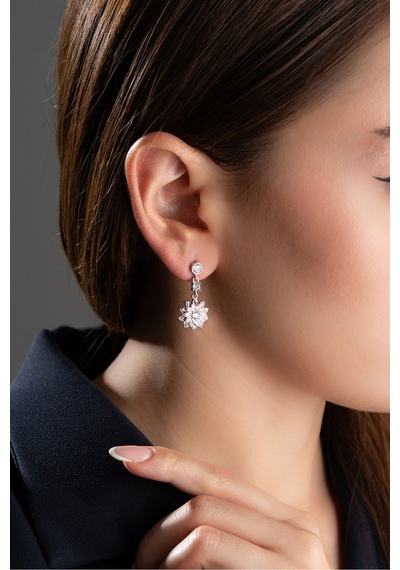 Çekirdekjewelry 925 Ayar Gümüş Lotus Çiçeği Küpe Gri