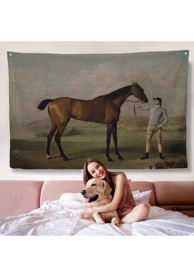 George Stubbs'un Uzun Bacaklı At Ve Jokeyi Duvar Örtüsü - Molly Long-legs With Her Jockey-7012