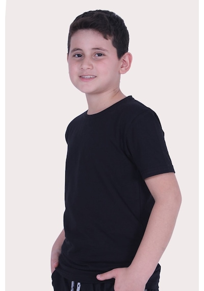 Fyk Kids Düz Model Farklı Renk Seçeneği Ile Unisex Çocuk Tişört Siyah