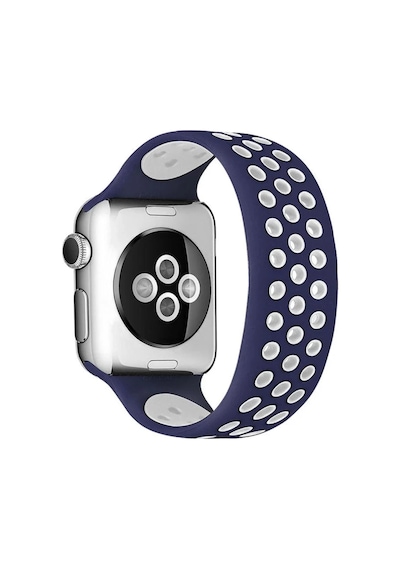 Apple Watch 42mm Uyumlu Ayarlı Delikli Silikon Kordon - Lacivert-beyaz