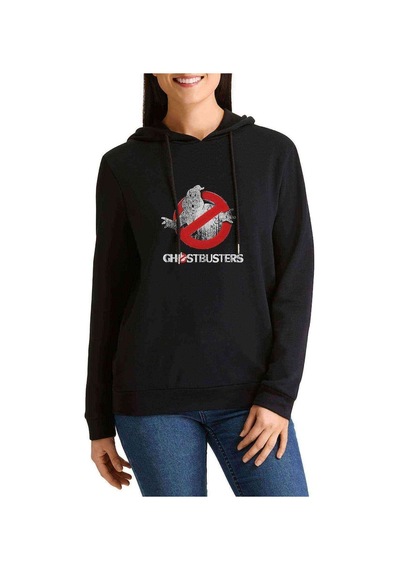 Ghostbusters Logo Black Baskılı Siyah Kadın Kapşonlu Sweashirt