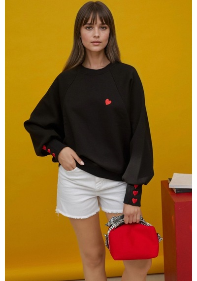 Hiccup İşlemeli Pamuklu Sweatshirt Siyah