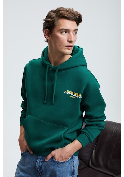 Grımelange PASCAL Erkek Kapüşonlu Kanguru Cepli Önü Ve Sırtı Baskılı Regular Fit Yeşil Sweatshirt
