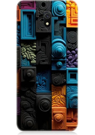 Xiaomi Redmi 8a Uyumlu Renkli Kareler Ve Spiraller Desenli Silikon Kılıf