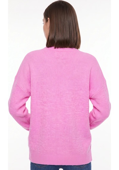 CEMO Bisiklet Yaka Oversize Triko Kazak 26k-tk251069118-pbm-std Pembe