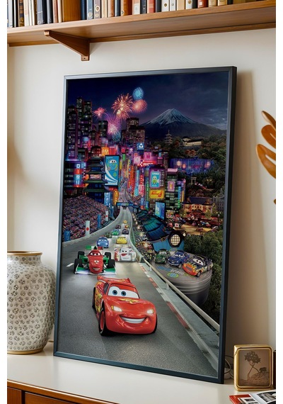 Şimşek Mcqueen Tokyo Gece Yarışı Çerçeveli Tablo - Lüks Çocuk Odası Neon Şehir Duvar Dekoru Tablo Siyah Şimşek Mcqueen Tokyo Gece Yarışı Çerçeveli Tablo - Lüks Çocuk Odası Neon Şehir Duvar Dekoru Tablo Siyah