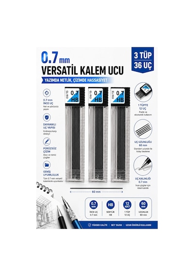 Kaliteli Kalem Ucu 12 Li 0.7 Mm Hb 3 Paket Tombow Versatil Kalem Uç Mekanik Uçlu Otomatik Kurşun Kalem Ucu 60 Mm Yumuşak
