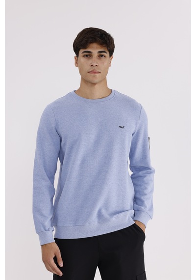 Rowinger Selanik Dokulu Yumuşak Tutuşlu Rahat Kalıp Sade Tasarım Uzun Kollu Sweatshirt Baby Blue