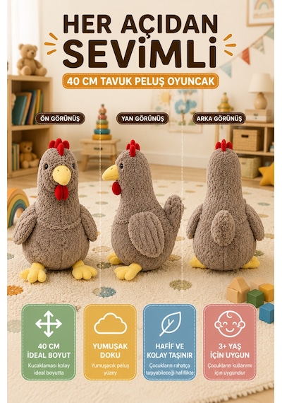 40 Cm Kahverengi Tavuk Peluş Oyuncak Yumuşak Dokulu Sevimli Çocuk Oyun Arkadaşı Dekoratif Peluş Toy