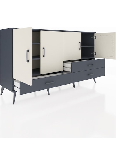 Hyperion Konsol 5 Raflı 3 Çekmeceli 4 Kapaklı 176x44x99 Antrasit- Antrasit-aytaşı/antrasit